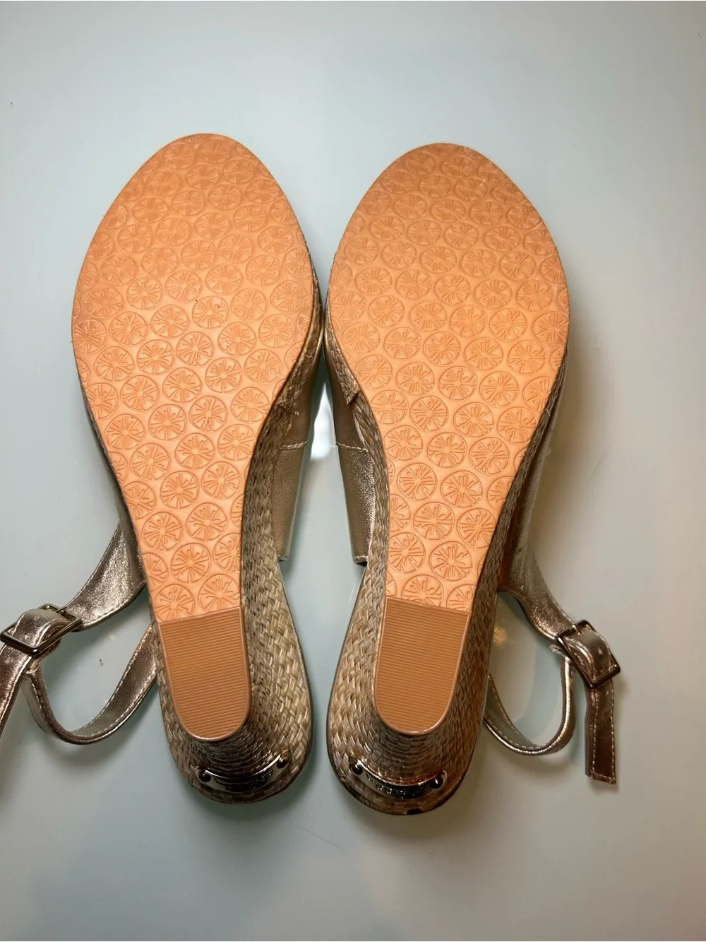 Lilly Pulitzer Krisie Wedge Metallic Gold Peep Toe Resort Rafia Cork Sling Back